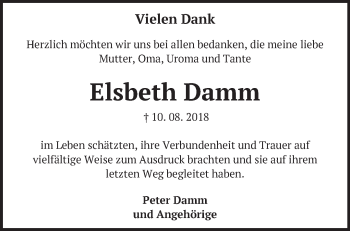 Traueranzeige von Elsbeth Damm von Märkische Oderzeitung