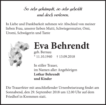 Traueranzeige von Eva Behrendt von Märkische Oderzeitung