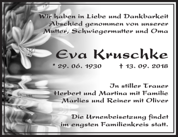 Traueranzeige von Eva Kruschke von Märkische Oderzeitung