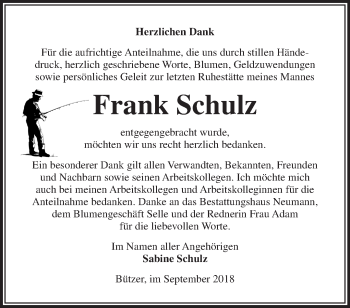 Traueranzeige von Frank Schulz von Märkische Oderzeitung