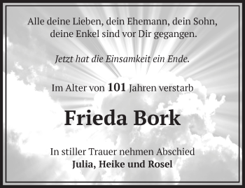 Traueranzeige von Frieda Bork von Märkische Oderzeitung