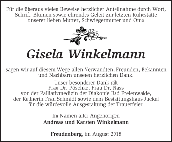 Traueranzeige von Gisela Winkelmann von Märkische Oderzeitung