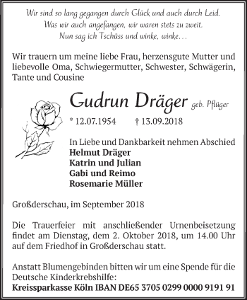 Traueranzeige von Gudrun Dräger von Märkische Oderzeitung