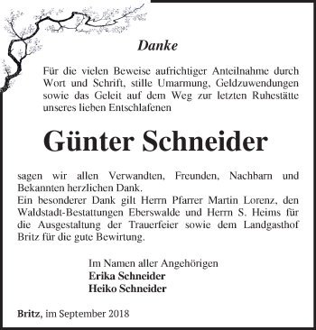 Traueranzeige von Günter Schneider von Märkische Oderzeitung