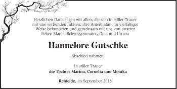 Traueranzeige von Hannelore Gutschke von Märkische Oderzeitung