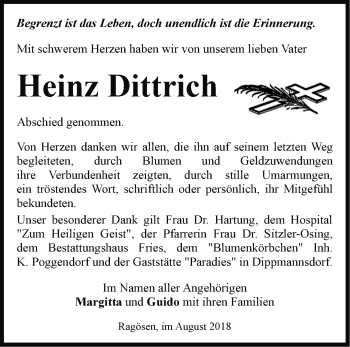 Traueranzeige von Heinz Dittrich von Märkische Oderzeitung