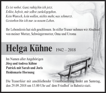 Traueranzeige von Helga Kühne von Märkische Oderzeitung