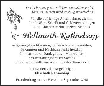 Traueranzeige von Hellmuth Rahneberg von Märkische Oderzeitung