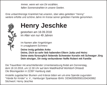 Traueranzeige von Henry Jeschke von Märkische Oderzeitung