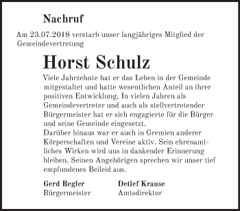 Traueranzeige von Horst Schulz von Märkische Oderzeitung