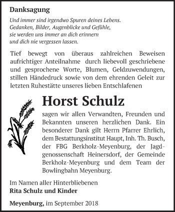 Traueranzeige von Horst Schulz von Märkische Oderzeitung