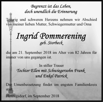 Traueranzeige von Ingrid Pommerening von Märkische Oderzeitung