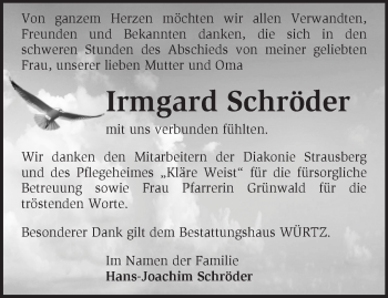 Traueranzeige von Irmgard Schröder von Märkische Oderzeitung