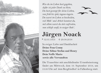 Traueranzeige von Jürgen Noack von Märkische Oderzeitung