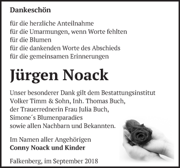 Traueranzeige von Jürgen Noack von Märkische Oderzeitung