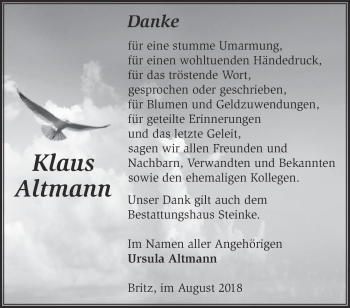 Traueranzeige von Klaus Altmann von Märkische Oderzeitung