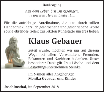 Traueranzeige von Klaus Gebauer von Märkische Oderzeitung