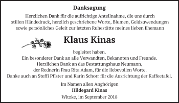 Traueranzeige von Klaus Kinas von Märkische Oderzeitung