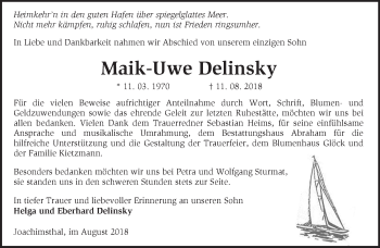 Traueranzeige von Maik-Uwe Delinsky von Märkische Oderzeitung