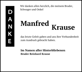 Traueranzeige von Manfred Krause von Märkische Oderzeitung