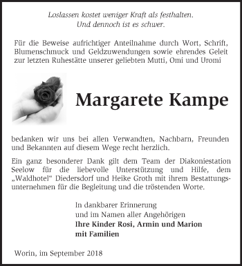 Traueranzeige von Margarete Kampe von Märkische Oderzeitung