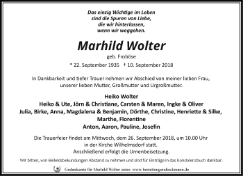 Traueranzeige von Marhild Wolter von Märkische Oderzeitung