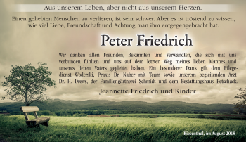 Traueranzeige von Peter Friedrich von Märkische Oderzeitung