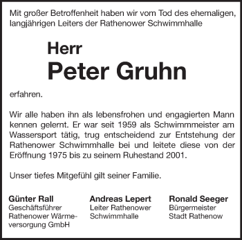 Traueranzeige von Peter Gruhn von Märkische Oderzeitung