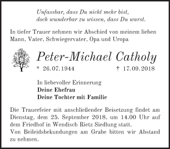 Traueranzeige von Peter-Michael Catholy von Märkische Oderzeitung