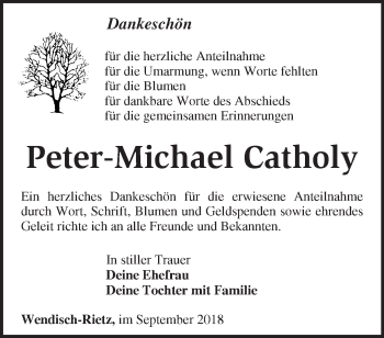 Traueranzeige von Peter-Michael Catholy von Märkische Oderzeitung