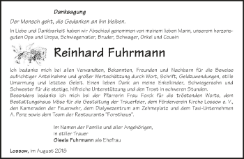 Traueranzeige von Reinhard Fuhrmann von Märkische Oderzeitung