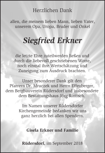 Traueranzeige von Siegfried Erkner von Märkische Oderzeitung