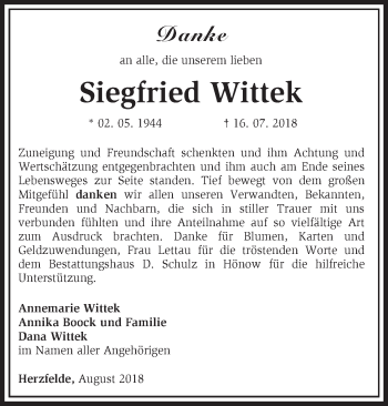 Traueranzeige von Siegfried Wittek von Märkische Oderzeitung