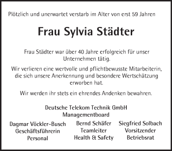 Traueranzeige von Sylvia Städter von Märkische Oderzeitung