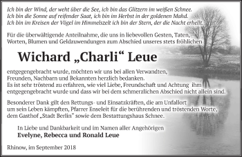 Traueranzeige von Wichard Leue von Märkische Oderzeitung