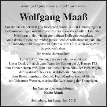 Traueranzeige von Wolfgang Maaß von Märkische Oderzeitung