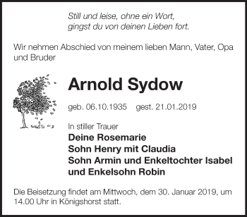 Traueranzeige von Arnold Sydow von Märkische Oderzeitung