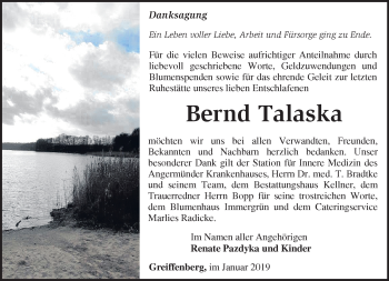 Traueranzeige von Bernd Talaska von Märkische Oderzeitung