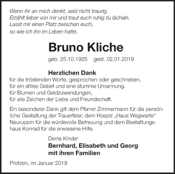 Traueranzeige von Bruno Kliche von Märkische Oderzeitung