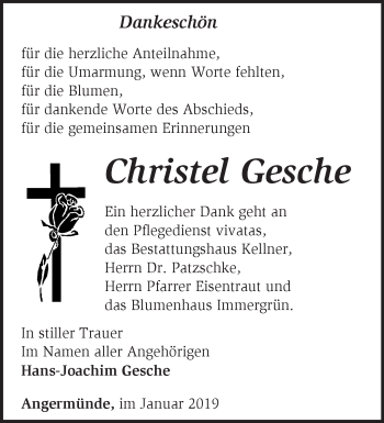 Traueranzeige von Christel Gesche von Märkische Oderzeitung