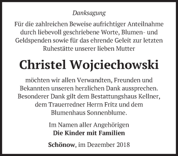 Traueranzeige von Christel Wojciechowski von Märkische Oderzeitung