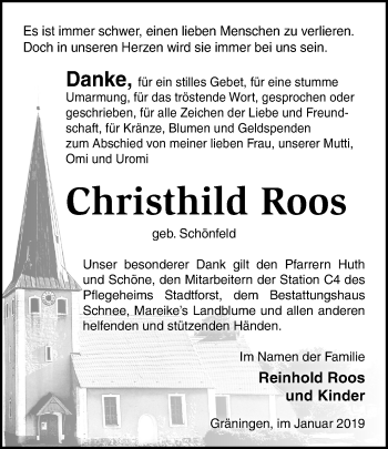 Traueranzeige von Christhild Roos von Märkische Oderzeitung