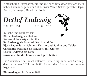 Traueranzeige von Detlef Ladewig von Märkische Oderzeitung