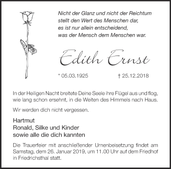 Traueranzeige von Edith Ernst von Märkische Oderzeitung