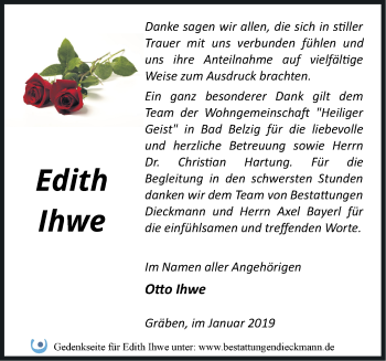 Traueranzeige von Edith Ihwe von Märkische Oderzeitung