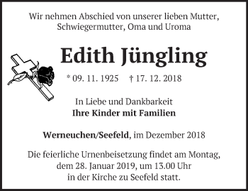 Traueranzeige von Edith Jüngling von Märkische Oderzeitung