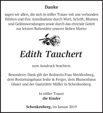 Traueranzeige von Edith Tauchert von Märkische Oderzeitung