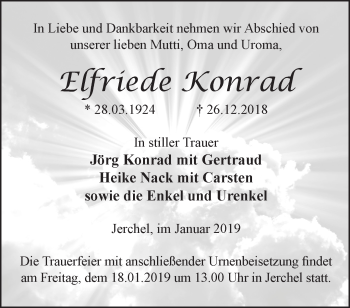 Traueranzeige von Elfriede Konrad von Märkische Oderzeitung