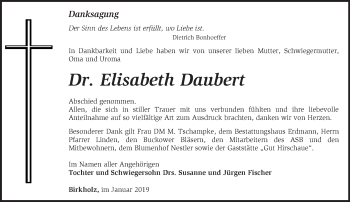 Traueranzeige von Elisabeth Dauben von Märkische Oderzeitung