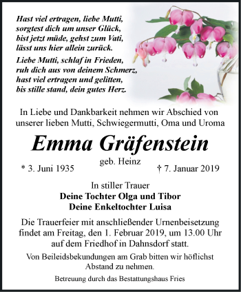 Traueranzeige von Emma Gräfenstein von Märkische Oderzeitung